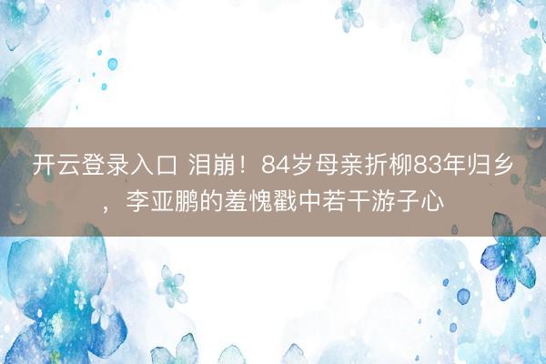 开云登录入口 泪崩！84岁母亲折柳83年归乡，李亚鹏的羞愧戳中若干游子心